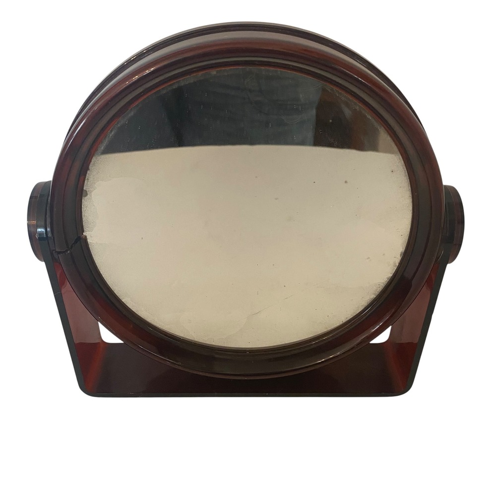 Vintage Amber Acrylic Swivel Vanity Mirror Double Sided Magnifying Retro 70s